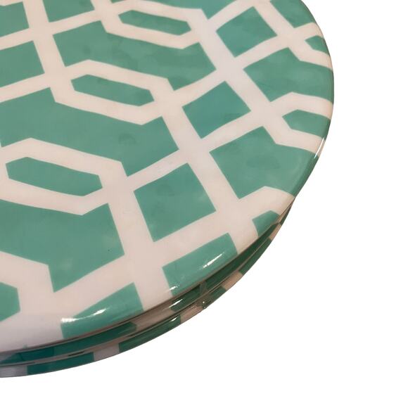 THE SPRING SHOP Melamine Dinner Plate Set of 4 Aqua & White Abstract Design NEW - Picture 5 of 8